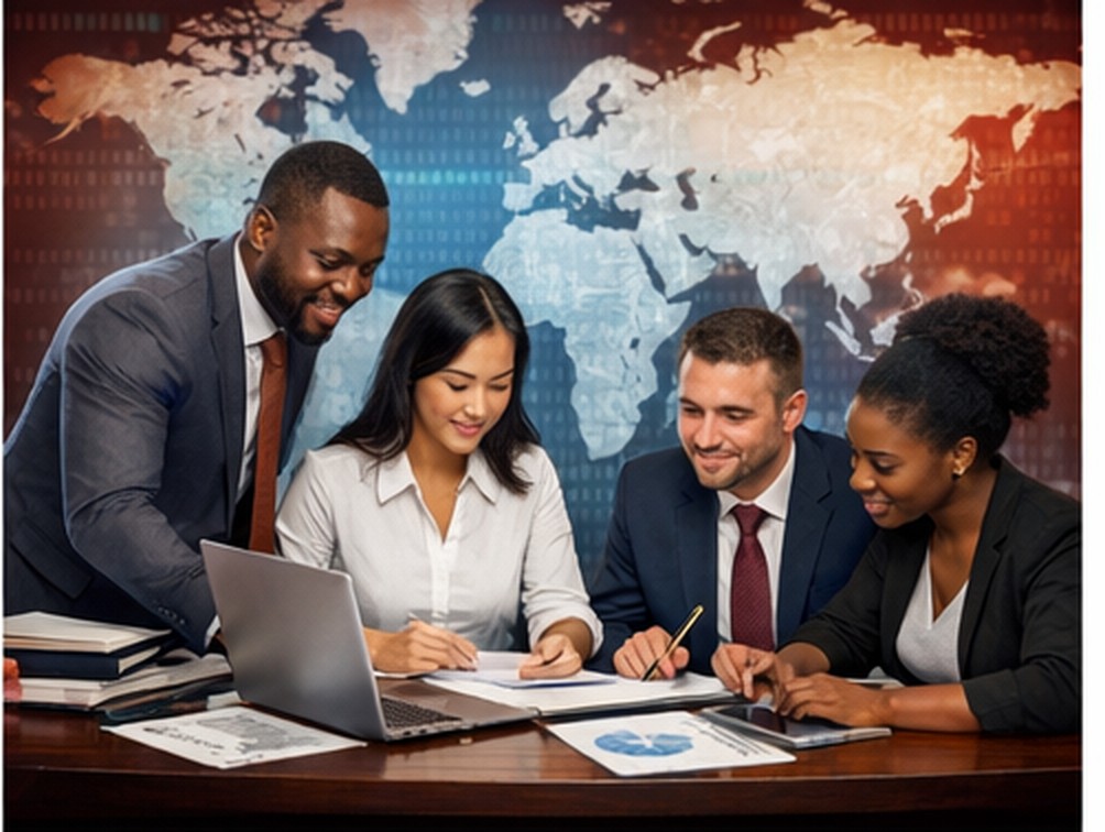 Oseloke Inc collaboration team discussing work around a table.